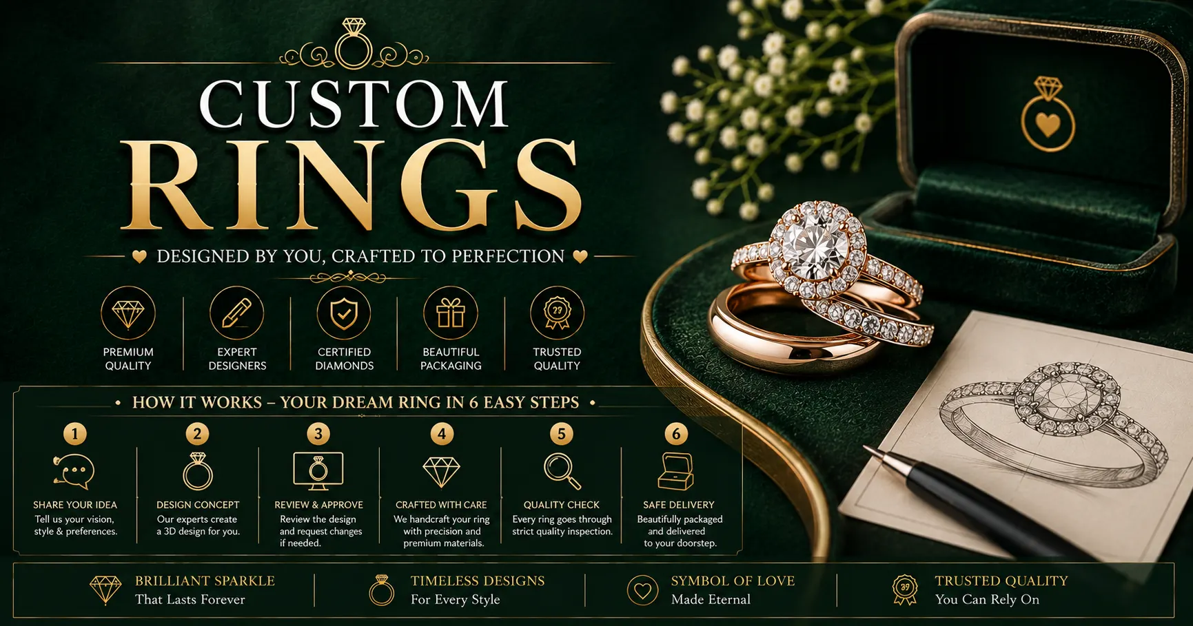 Elegant gold rings in classic and modern designs