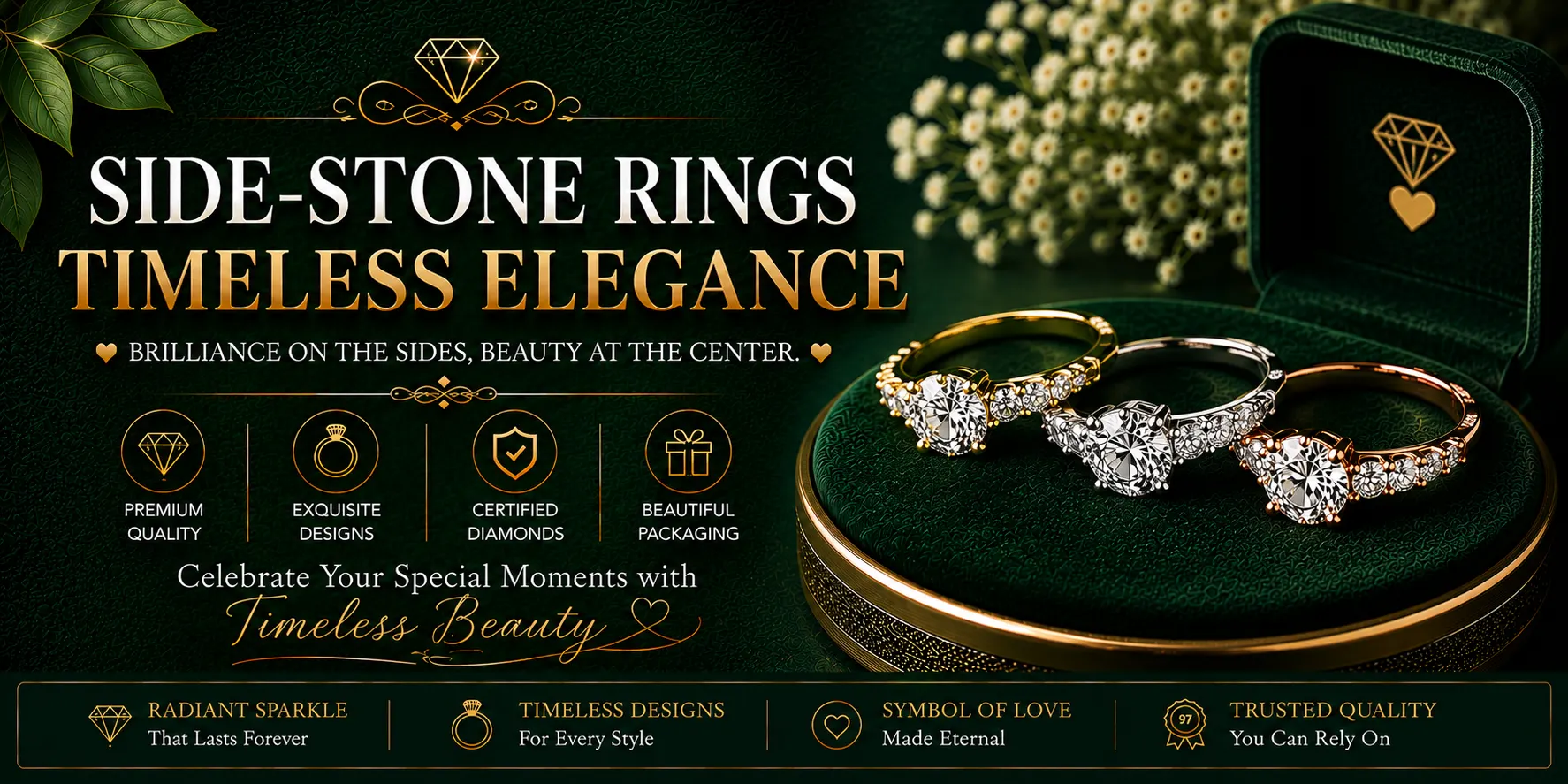 Elegant diamond Side-Stone Ring featuring sparkling accent stones and premium craftsmanship by StuddedBay.