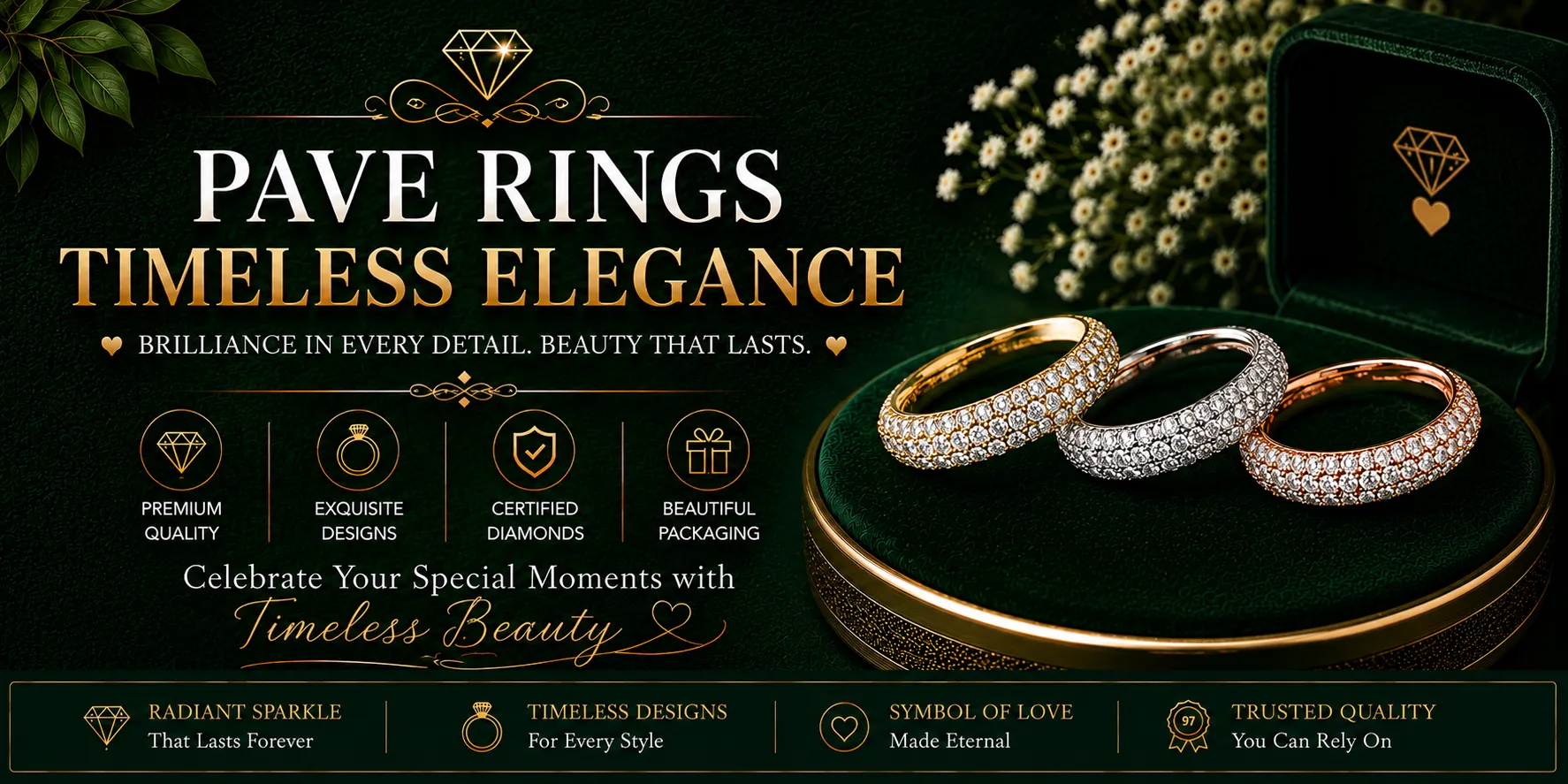 Elegant pave diamond ring with closely set sparkling diamonds along the band from StuddedBay Canada