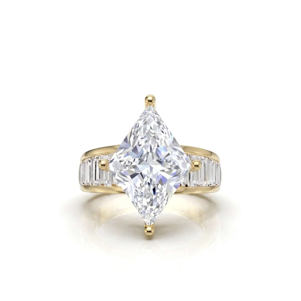 2.54 Carat IGI Certified Lab Grown Lozenge Step Cut Diamond Engagement Ring in 14K Yellow Gold