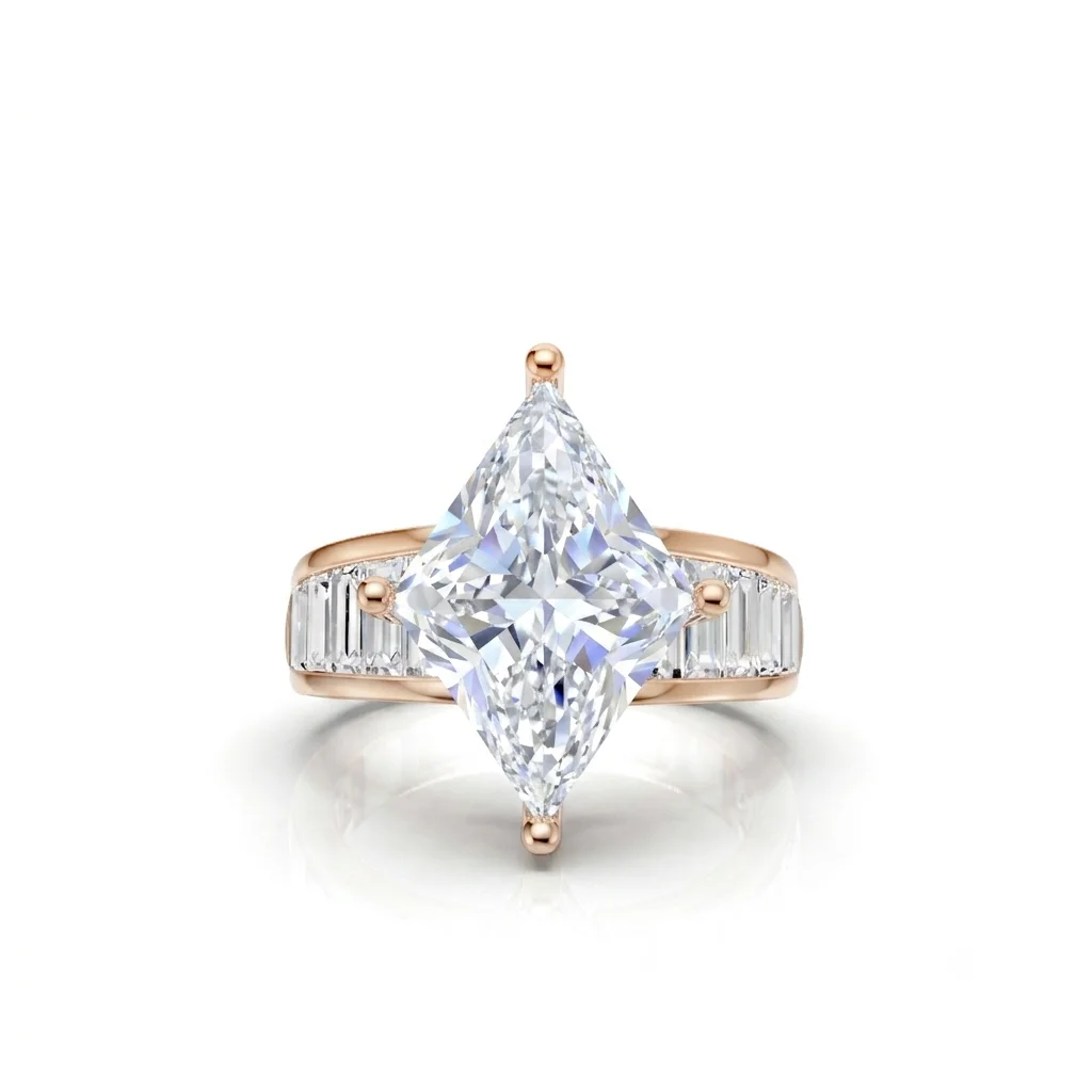 2.54 Carat IGI Certified Lab Grown Lozenge Step Cut Diamond Engagement Ring in 14K Rose Gold